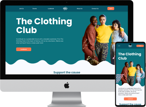 Mock-up showing landing page of The Clothing Club's website on pc and smartphone